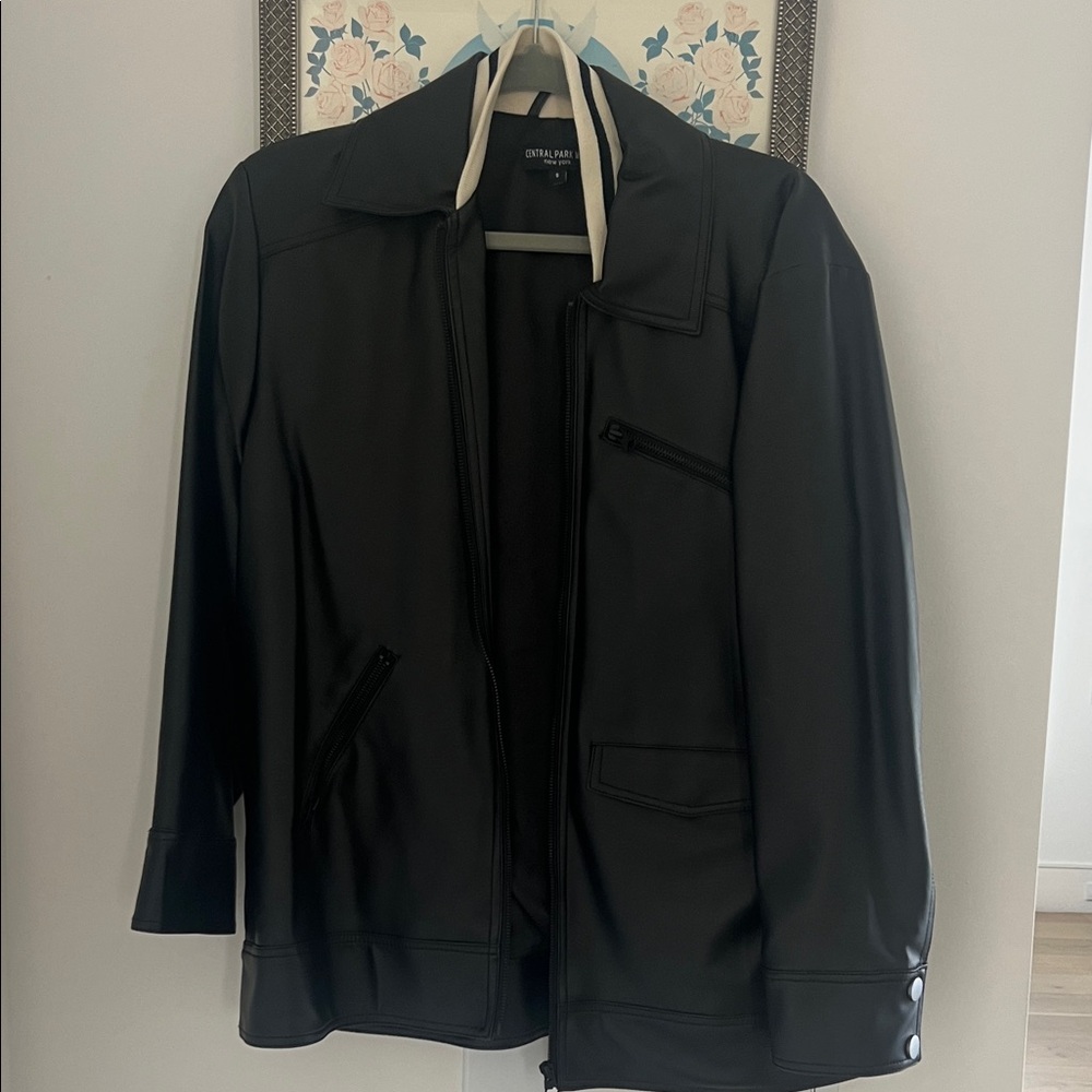 Central Park West Women Black Faux Leather Jacket Size S